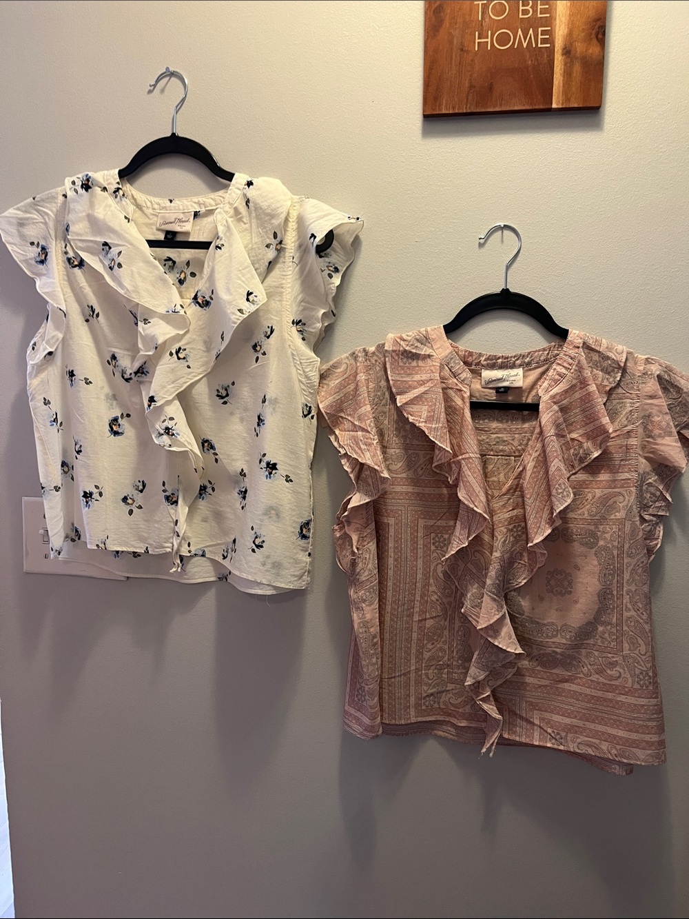 Ruffled Floral Button Front Blouse - White & Blush Pair